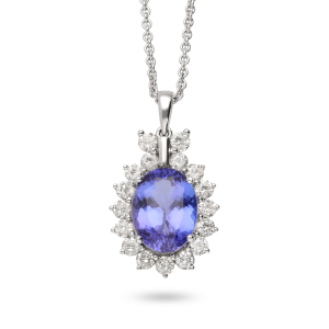 Tanzanite & Diamond Pendant White Gold Oval