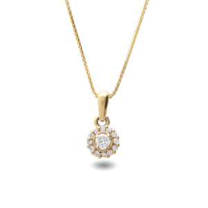 9ct Yellow Gold Halo Flower Pendant