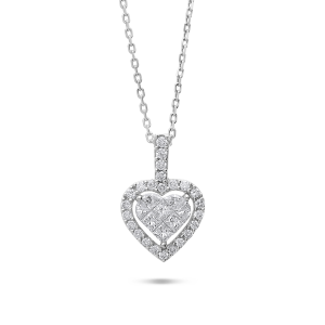 18ct White Gold Diamond Heart Halo Pendant