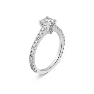 18ct White Gold Diamond Ring with a Micro-Pavé Set Shank