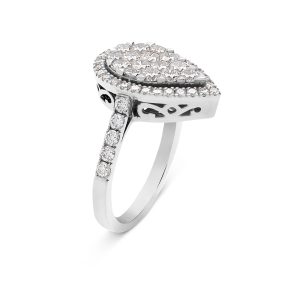 18ct White Gold Pear Shaped Diamond Halo Ring