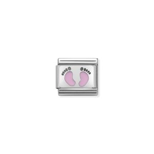 NOMINATION CLASSIC LINK PINK FOOTPRINTS IN ENAMEL & 925 SILVER