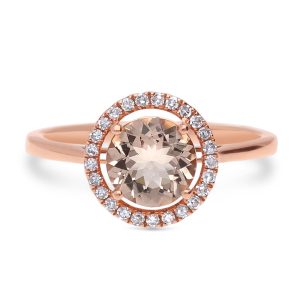 9ct Rose Gold Morganite and Diamond Halo Ring