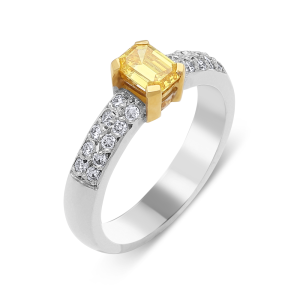 18ct Bi-Colour Gold Emerald Cut Diamond Ring