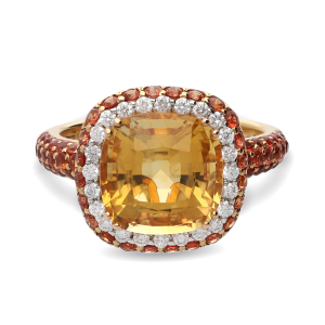 18ct Yellow Gold Citrine and Sapphire Diamond Halo Ring