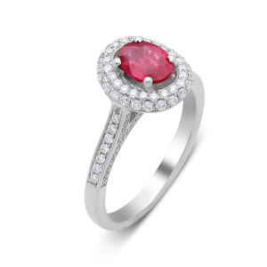 18ct White Gold Ruby and Diamond Halo Ring