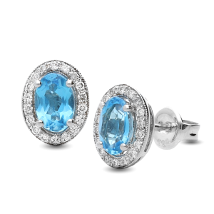 14ct White Gold Blue Topaz and Diamond Halo Earrings