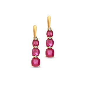 9ct Yellow Gold Ruby and Diamond Drop Earrings