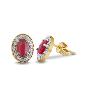 A Pair of 9ct Yellow Gold Ruby Halo Stud Earrings
