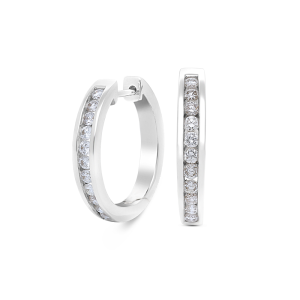 18ct White Gold Diamond Hinged Hoop Earrings