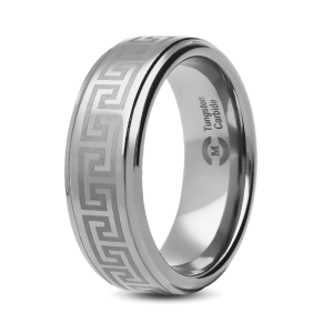 TUNGSTEN 8MM HIGH SHINE WITH MEANDROS PATTERN WEDDING BAND
