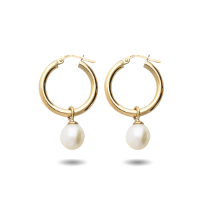 9ct Yellow Gold Pearl Hoop Earrings