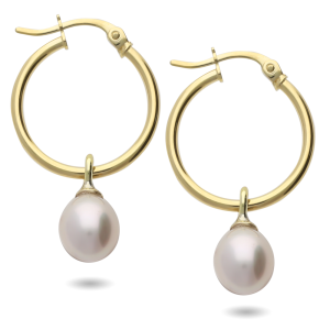 9CT YELLOW GOLD PEARL HOOP EARRINGS