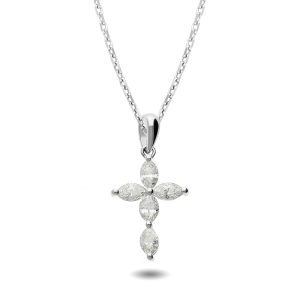 18ct White Gold Cross Pendant with 5 Marquise Cut Diamonds