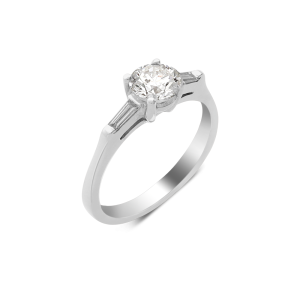Platinum Round and Baguette Cut Diamond Trilogy Ring