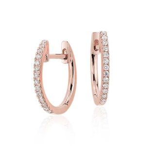 Diamond Huggie Earrings Rose Gold Claw Set